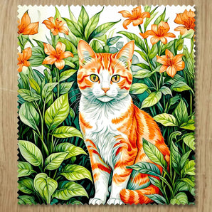 Chiffonnette Chat Paisible illustrée à la main en Anjou
