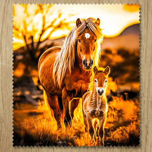 Chiffonnette Cheval Famille illustrée à la main en Anjou