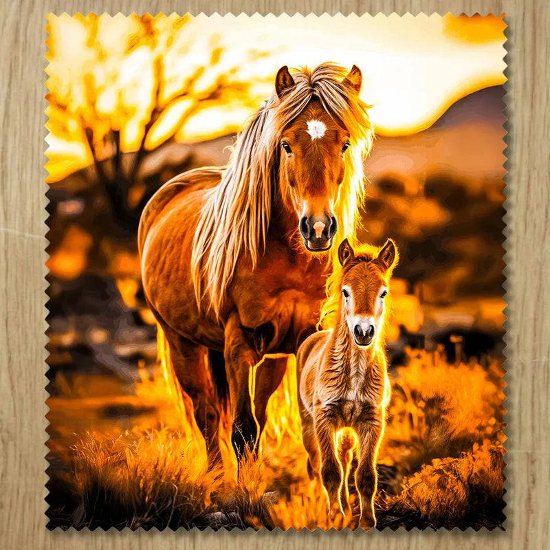 Chiffonnette Cheval Famille illustrée à la main en Anjou