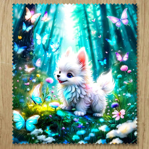Chiffonnette Chien Papillon illustrée à la main en Anjou