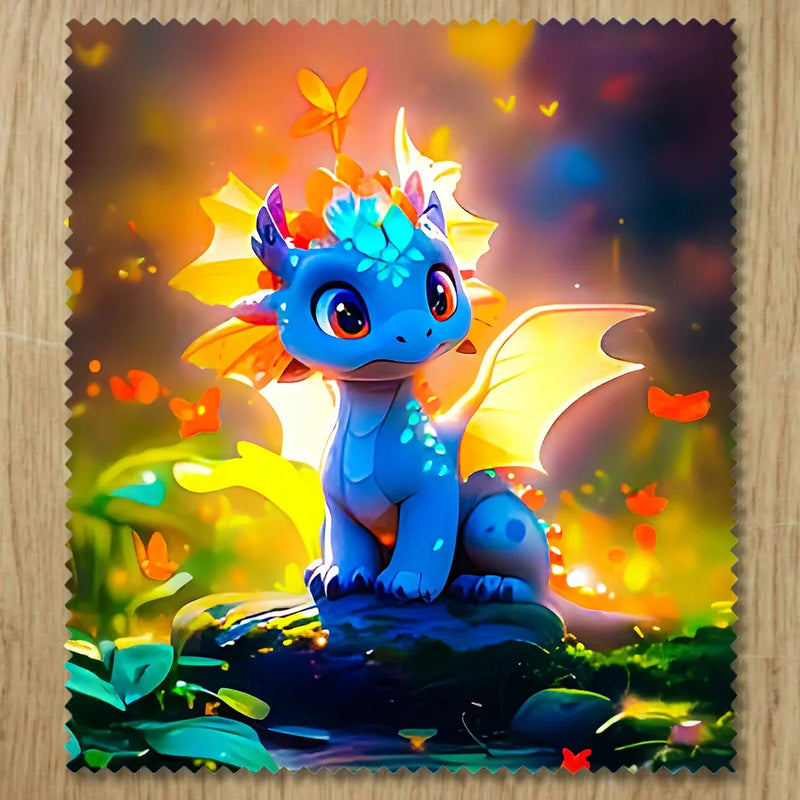 Chiffonnette Dragon Bleu illustrée à la main en Anjou