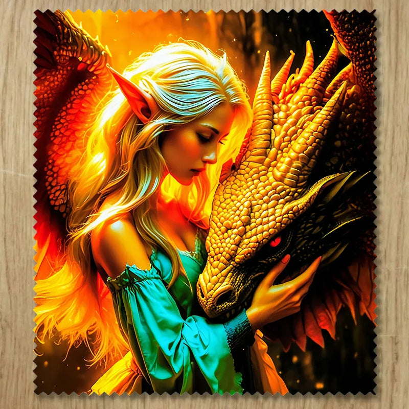 Chiffonnette Femme et Dragon illustrée à la main en Anjou