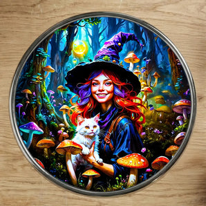 Magnet Sorcière Chat Champignon illustré à la main en Anjou