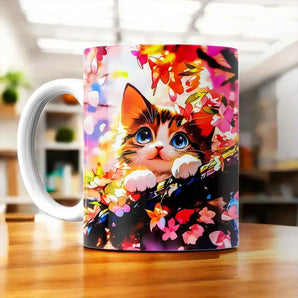 Tasse Chat Printemps illustrée à la main en Anjou