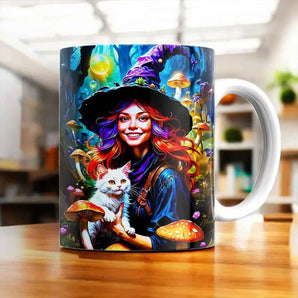Mug Sorcière Chat Champignon illustré à la main en Anjou