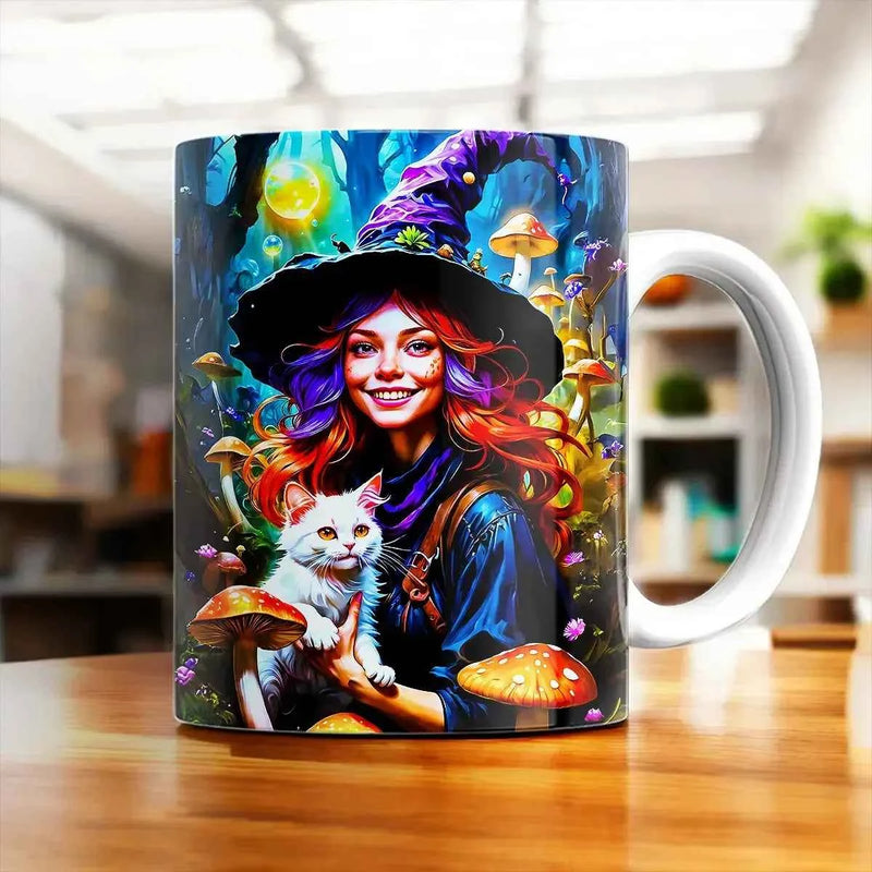Mug Sorcière Chat Champignon illustré à la main en Anjou