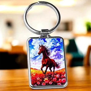 Porte Clé Cheval Prairie illustré à la main en Anjou
