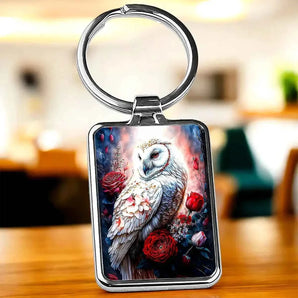 Porte-Clé Chouette Effraie illustré à la main en Anjou
