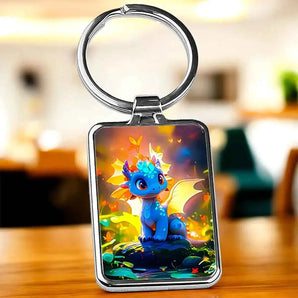 Porte-Clé Dragon Bleu illustré à la main en Anjou