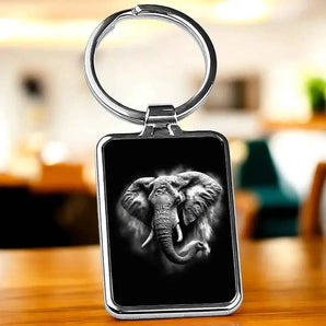Porte Clé Éléphant Noir et Blanc illustré à la main en Anjou