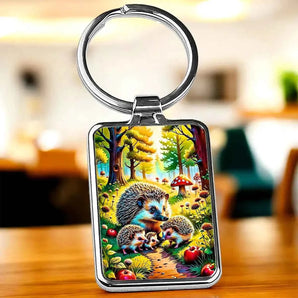 Porte Clé Hérisson Famille illustré à la main en Anjou