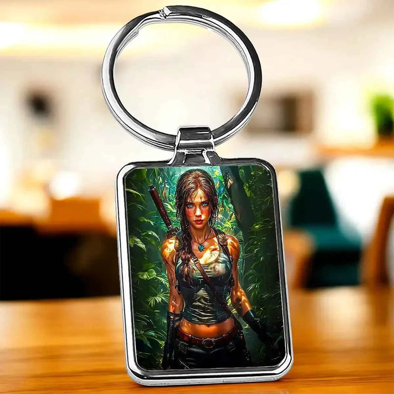 Porte-clé Lara Croft illustré à la main en Anjou