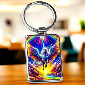 Porte-Clé Licorne Arc en Ciel illustré à la main en Anjou
