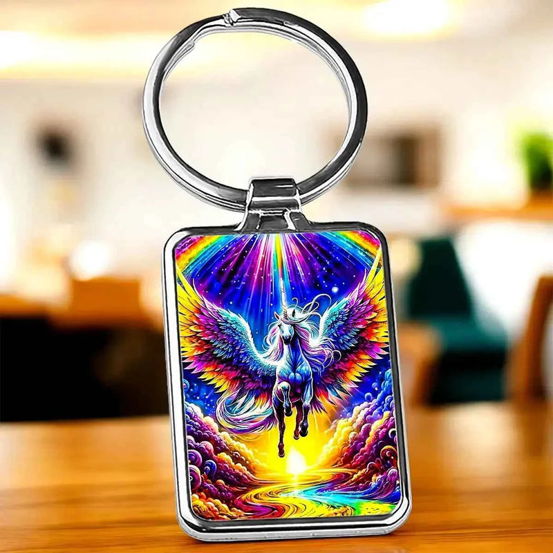 Porte-Clé Licorne Arc en Ciel illustré à la main en Anjou