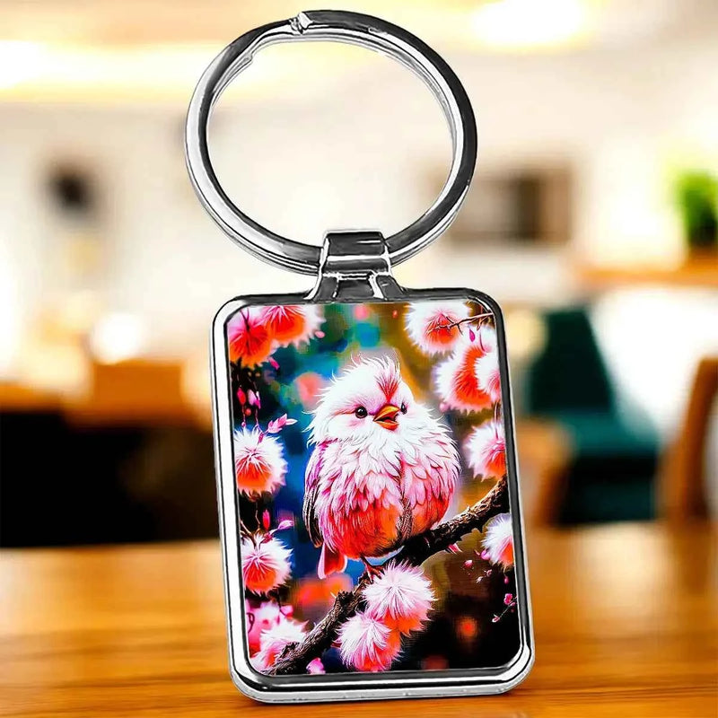 Porte Clé Oiseau Rose illustré à la main en Anjou