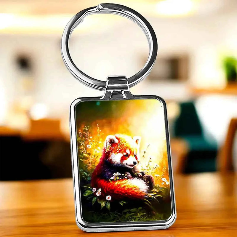 Porte Clé Panda Roux illustré à la main en Anjou
