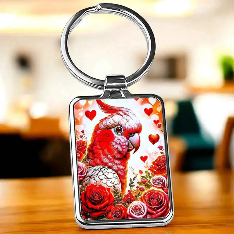 Porte Clé Perroquet Rose illustré à la main en Anjou