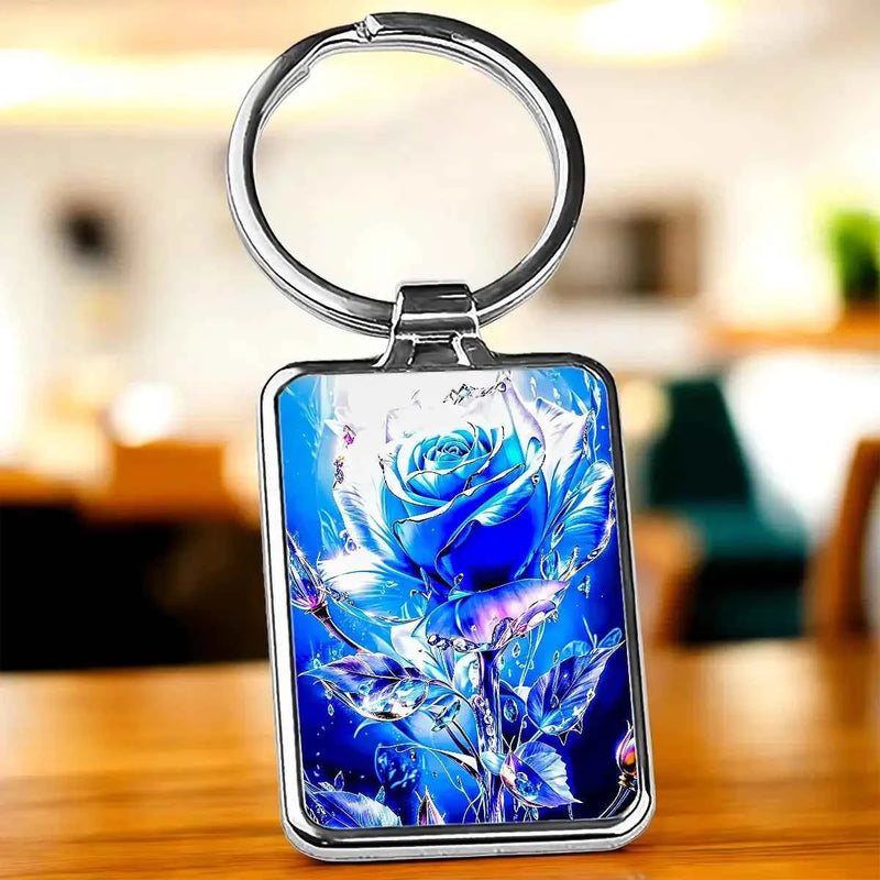 Porte Clé Rose Bleue illustré à la main en Anjou