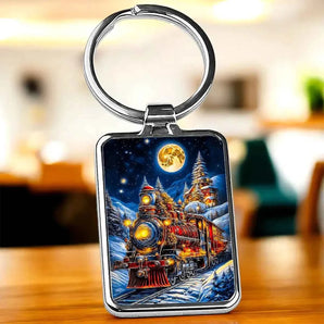 Porte Clé Train de Noël illustré à la main en Anjou
