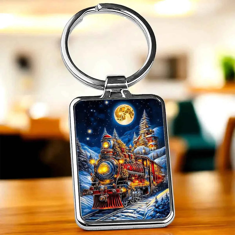 Porte Clé Train de Noël illustré à la main en Anjou