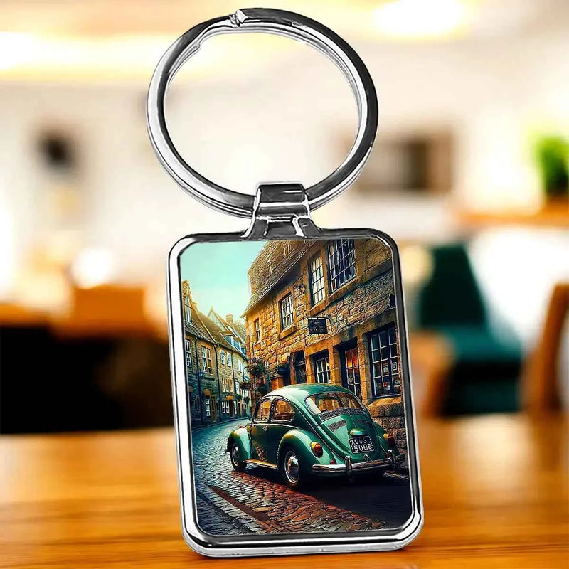 Porte Clé Voiture Ancienne illustré à la main en Anjou