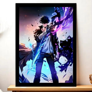 Cadre Noir Sung Jin-Woo Solo Leveling illustré à la main en Anjou