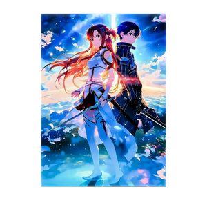 Poster Asuna et Kirito Sword Art Online illustré à la main en Anjou