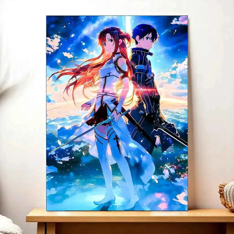 Tableau Asuna et Kirito Sword Art Online illustré à la main en Anjou