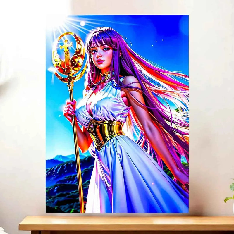 Affiche Athéna Saint Seiya illustrée à la main en Anjou