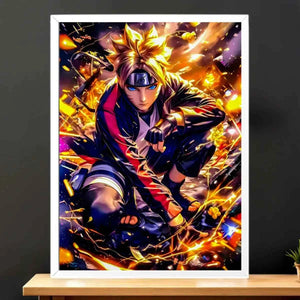 Cadre Blanc Boruto Uzumaki Naruto illustré à la main en Anjou