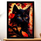 Cadre Noir Chat Automne illustré à la main en Anjou