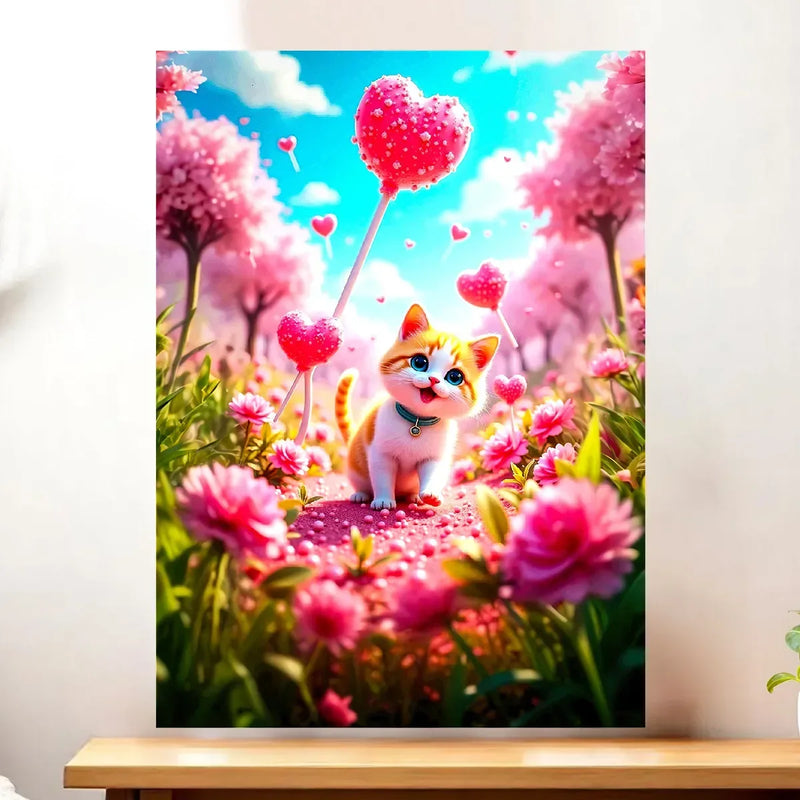 Affiche Chat Coeur illustrée à la main en Anjou