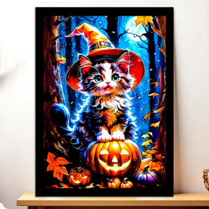 Cadre Noir Chat Halloween illustré à la main en Anjou