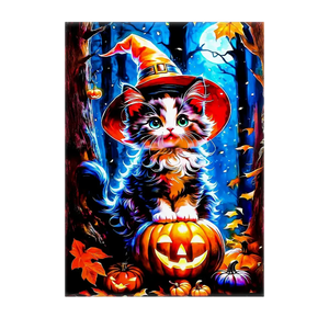 Poster Chat Halloween illustré à la main en Anjou