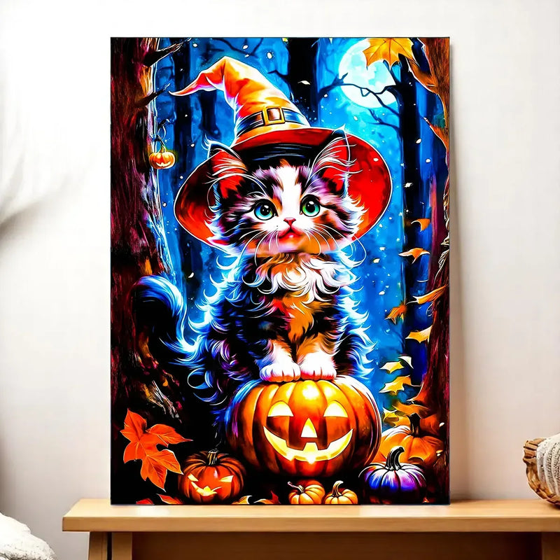 Tableau Chat Halloween illustré à la main en Anjou