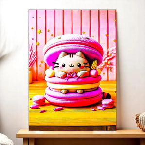 Tableau Chat Macaron illustré à la main en Anjou
