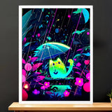 Cadre Blanc Chat Néon illustré à la main en Anjou