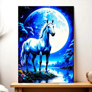 Tableau Cheval Blanc illustré à la main en Anjou