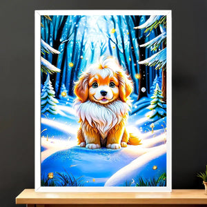 Cadre Blanc Chien Neige