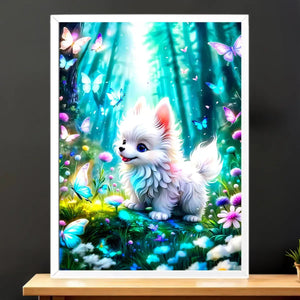 Cadre Blanc Chien Papillon illustré à la main en Anjou