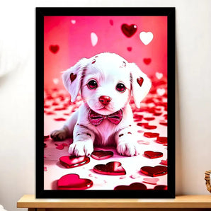 Cadre Noir Chien Coeur illustré à la main en Anjou
