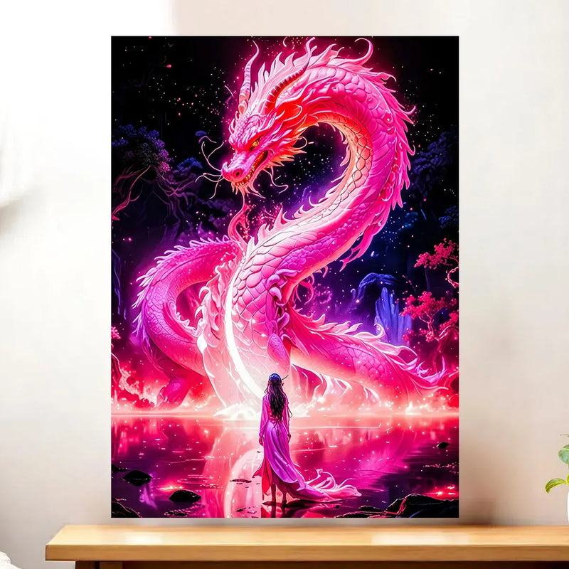 Affiche Dragon Chinois Rose