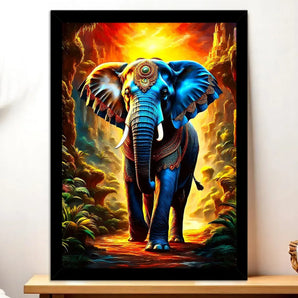 Cadre Noir Éléphant Ancien illustré à la main en Anjou