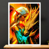 Cadre Blanc Femme et Dragon