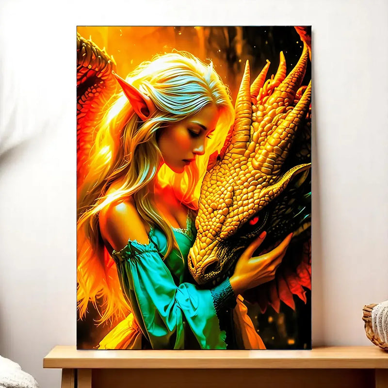 Tableau Femme et Dragon illustré à la main en Anjou