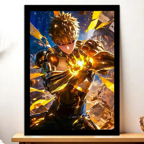 Cadre Noir Genos One Punch Man illustré à la main en Anjou