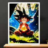 Cadre Blanc Goku Enfant Dragon Ball illustré à la main en Anjou