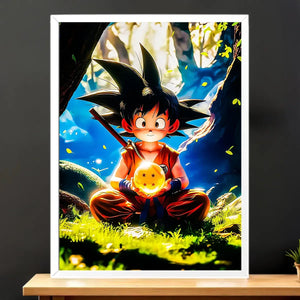 Cadre Blanc Goku Enfant Dragon Ball illustré à la main en Anjou