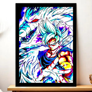 Cadre Noir Goku Ultra Instinct Dragon Ball illustré à la main en Anjou