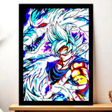 Cadre Noir Goku Ultra Instinct Dragon Ball illustré à la main en Anjou
